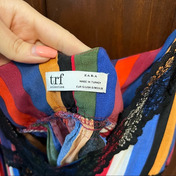 ZARA TRF Trafaluc Colorful Rainbow Striped Lace Trim Cami Tank Top Blouse - Picture 5 of 6